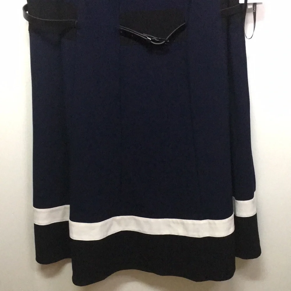 NWT Calvin Klein Woman Belted Navy Blue Fit&Flare Dress: Size 18W - Picture 4 of 13